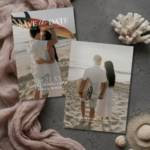 Modern Vertical Double-sided Photo Save The Date Invitation