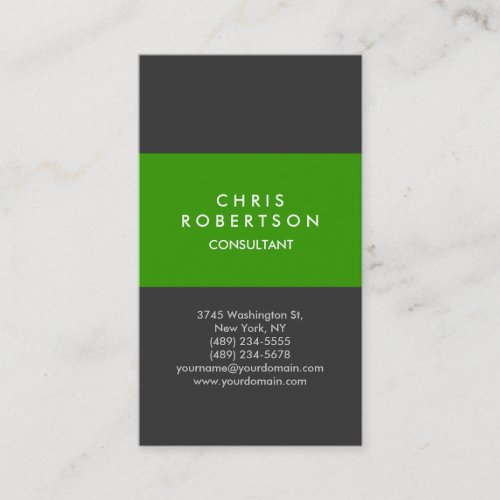 Modern Vertical Green Gray Minimal Business Card