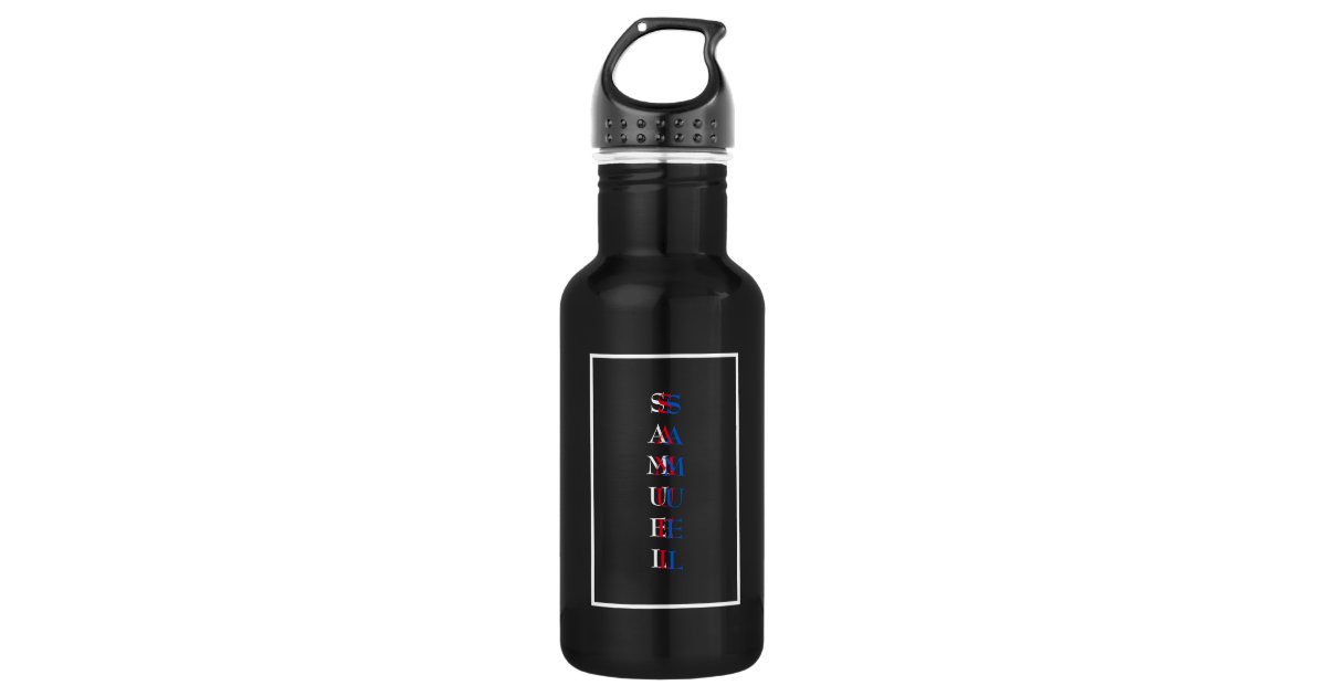 Modern Vertical Monogram Black White Stainless Steel Water Bottle