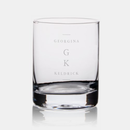 Modern Vertical Monogram Wedding Names Rocks Glass