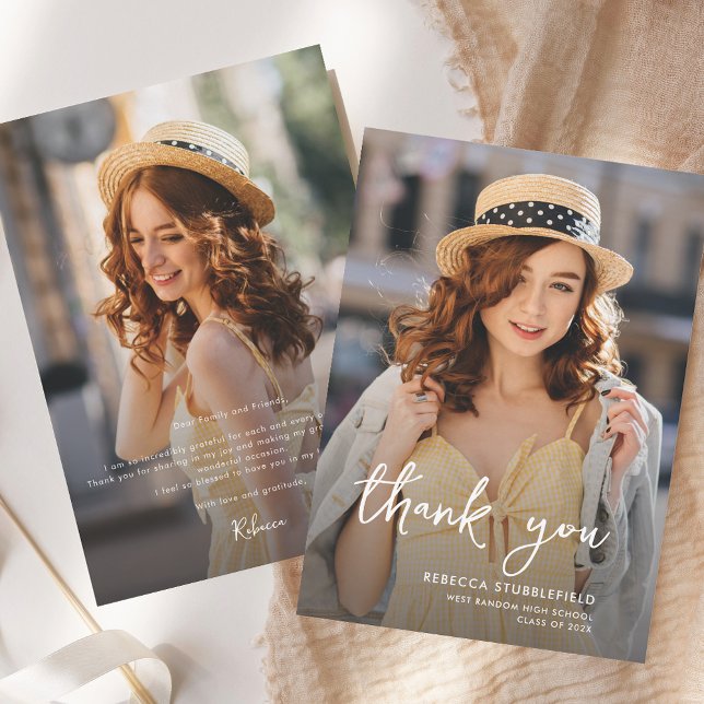 Modern Vertical Photo Graduation 2026 Thank You Card (Modern Vertical Photo Graduation 2025 Thank You Card)