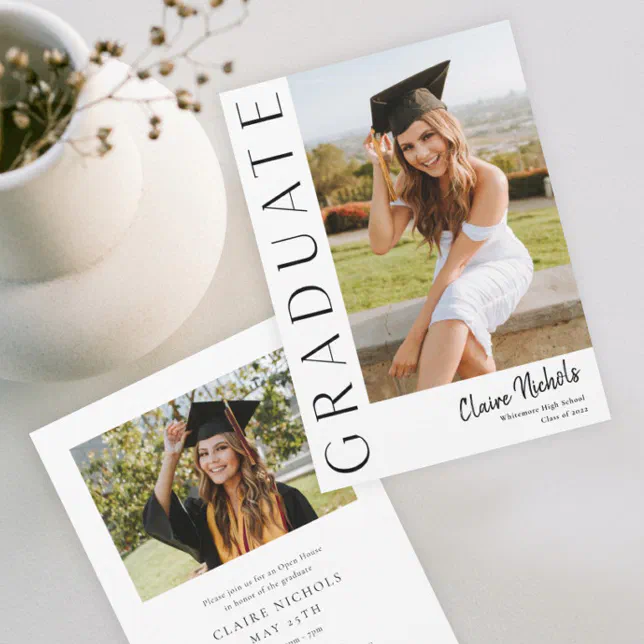 Modern Vertical Photo Graduation Announcement | Zazzle