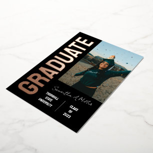 Modern Vertical Photo Graduation Foil Invitation