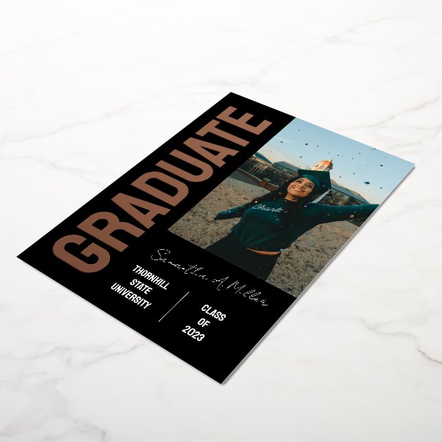 Modern Vertical Photo Graduation Foil Invitation (Rotated)