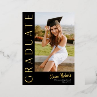 Modern Vertical Photo Graduation Gold Foil Invitation | Zazzle