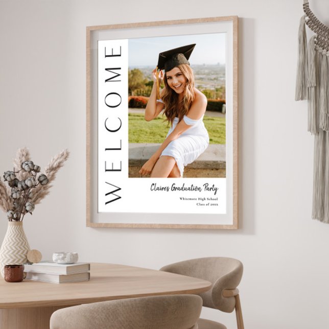 Modern Vertical Photo Graduation Party Welcome Poster (Modern Typography Graduation Welcome Poster. Available as a printed version or an instant download.)