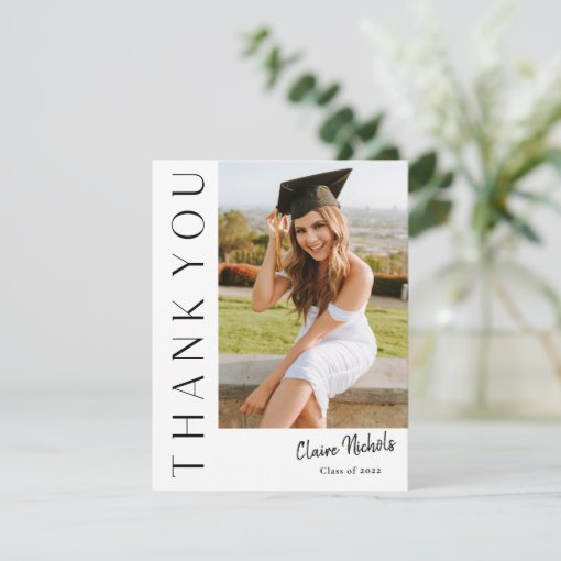 Modern Vertical Photo Graduation Thank You Card | Zazzle