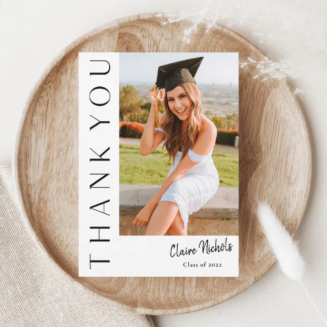 Modern Vertical Photo Graduation Thank You Card | Zazzle