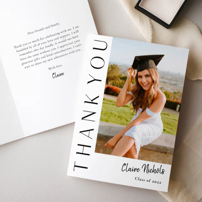 Modern Vertical Photo Graduation Thank You Card | Zazzle