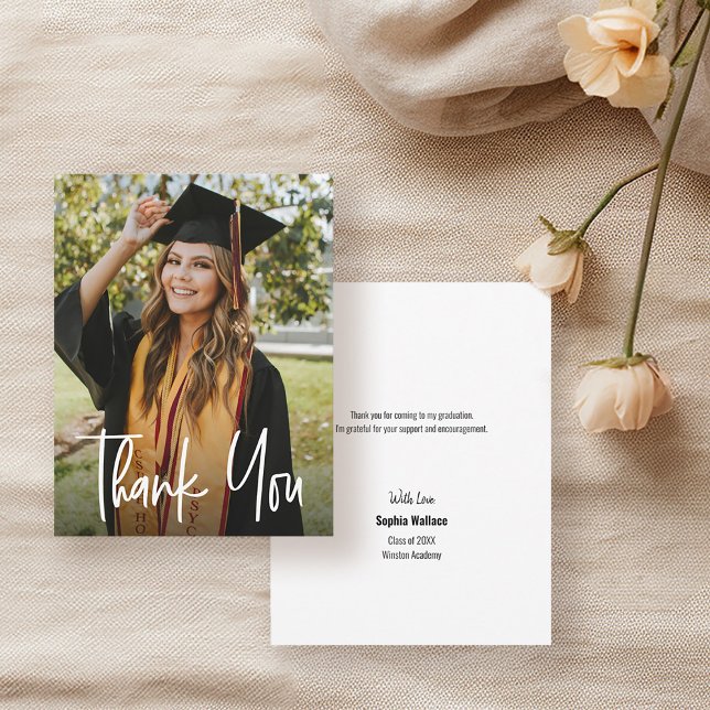 Modern Vertical Photo Graduation  Thank You Card (Modern, Chic Graduation Photo thank you card.)
