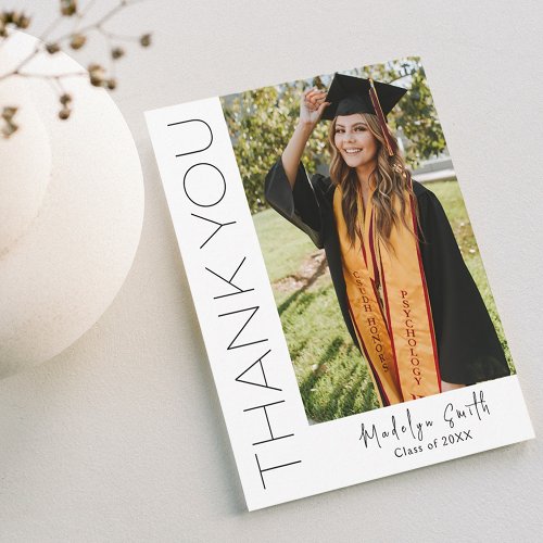 Modern Vertical Photo Graduation Thank You Card