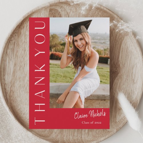 Modern Vertical Photo Graduation Thank You Card