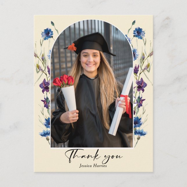 Modern Vertical Photo Graduation Thank You Postcard (Front)