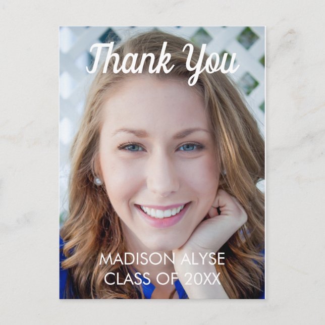 Modern Vertical Photo Graduation Thank You Postcard (Front)