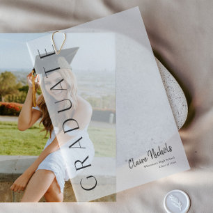 Modern Vertical Photo Graduation Vellum Invitations
