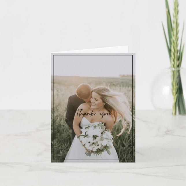 Modern Vertical Photo Wedding Script Thank You Card (Front)