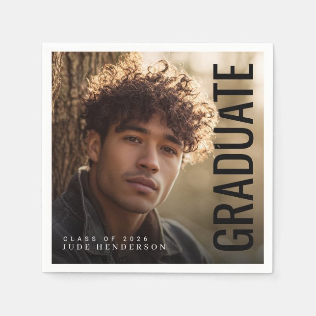 Modern Vertical PhotoPop Graduation Napkins (Front)