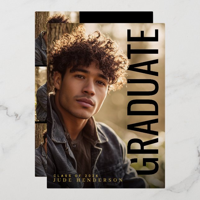 Modern Vertical PhotoPop Graduation Party Foil Invitation (Front/Back)