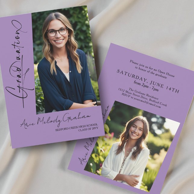 Modern vertical script photo graduation invitation (Creator Uploaded)