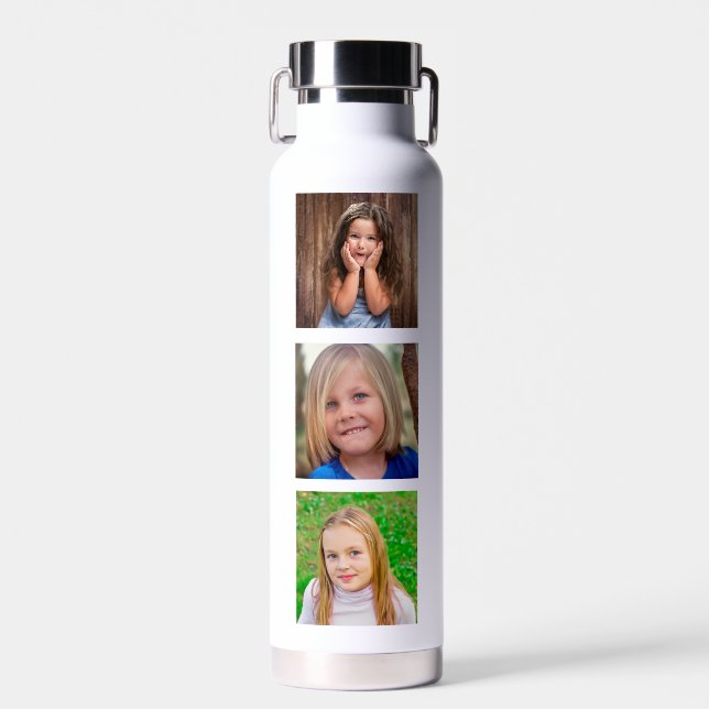 Modern Vertical Six Photo Collage Grid Water Bottle (Front)