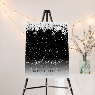 Modern Vertical Snowflakes Winter Wedding Welcome Foam Board