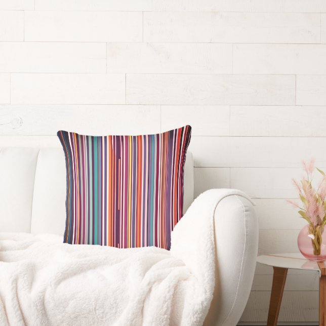 Modern Vertical Stripe Abstract in Plum & Teal Throw Pillow (Couch)