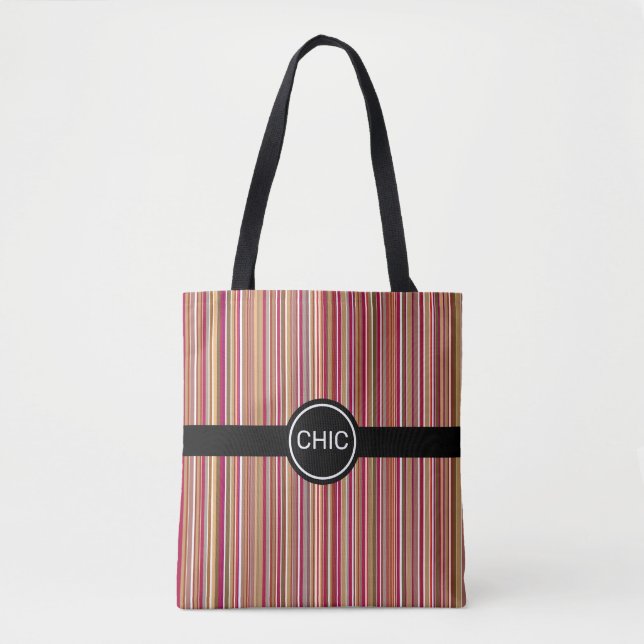 Modern vertical stripes in brown & red shades tote bag (Front)