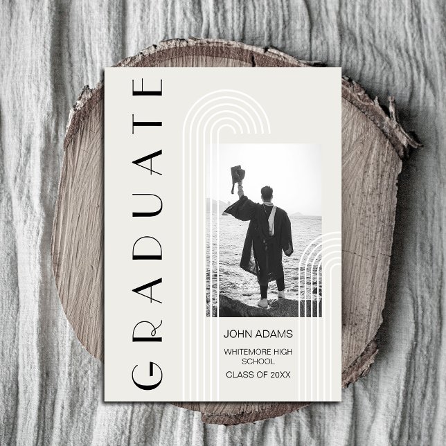 Modern Vertical Two Photo Graduation Invitation (Mark this milestone in style with our chic silver-grey graduation invitations #graduationinvitation)