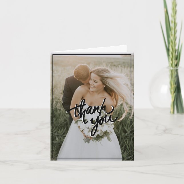 Modern Vertical Two Photo Wedding Blank Thank You Card (Front)
