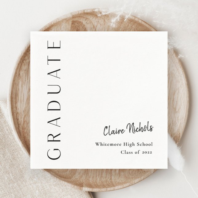 Modern Vertical Typography Graduation Napkins (Modern Typography Black and White Script Name Graduation Party Napkins.)