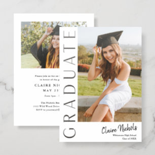 Modern Vertical Typography Photo Graduation Letterpress Photo Cards