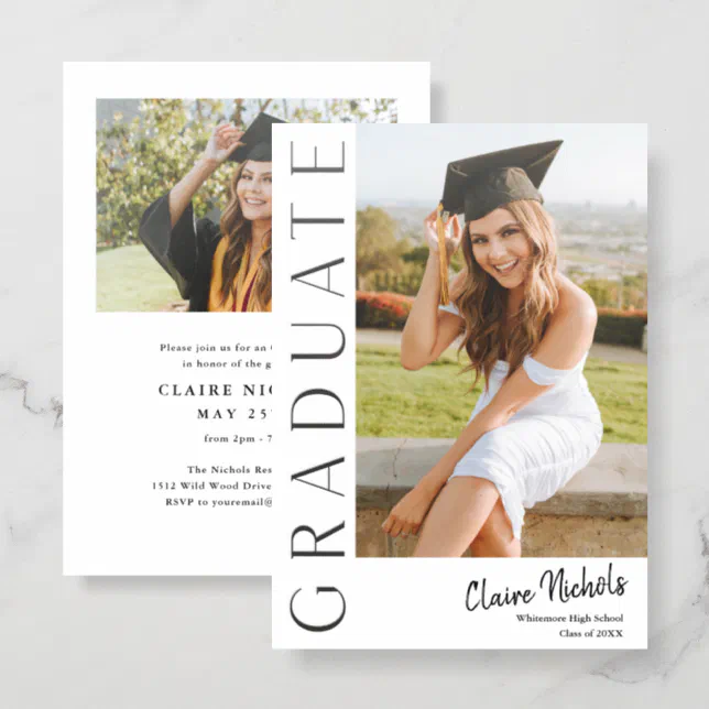 Modern Vertical Typography Photo Graduation Letterpress Photo Cards ...