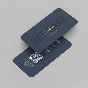Modern Vet Veterinary Dark Blue Gold Veterinarian Business Card