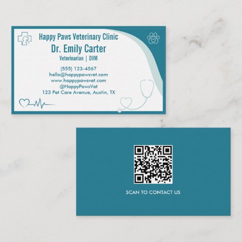 Modern Veterinarian Business Card with QR Code