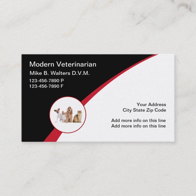 Modern Veterinarian Logo Emblem Business Cards (Front)