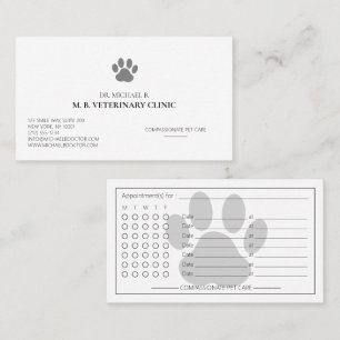Modern Veterinarian Veterinary Clinic Paw Logo Appointment Card