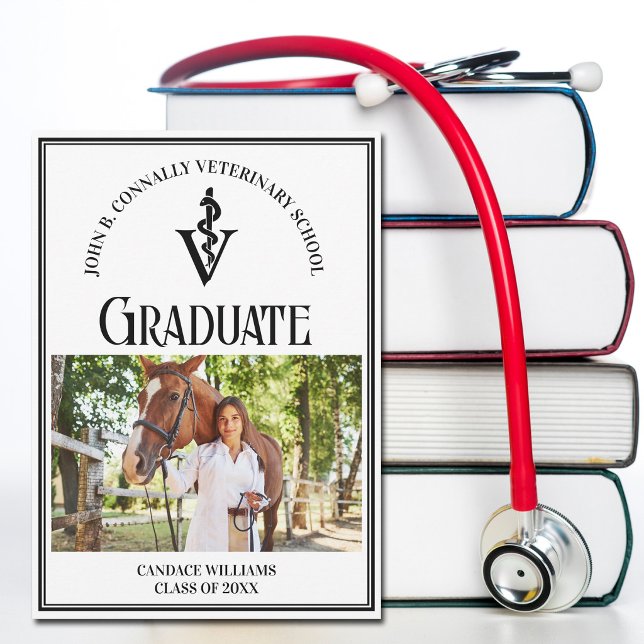 Modern Veterinary School Photo Custom Graduation Announcement (Creator Uploaded)