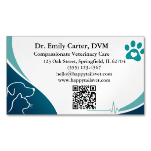 Modern Veterinary With QR Code Business Card Magnet