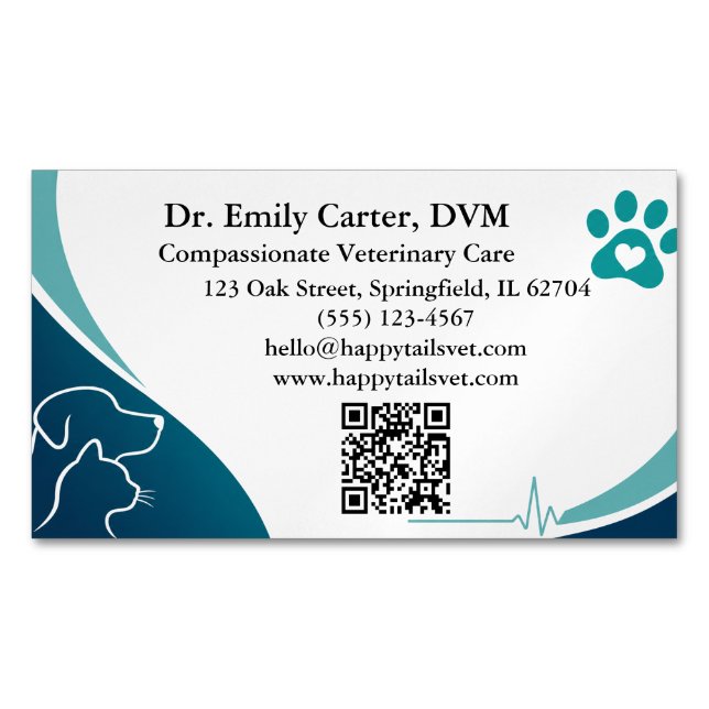 Modern Veterinary With QR Code Business Card Magnet (Front)