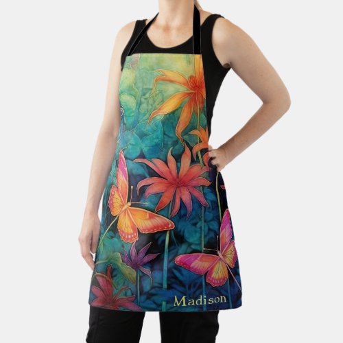 Modern Vibrant Batik Watercolor Floral  Apron