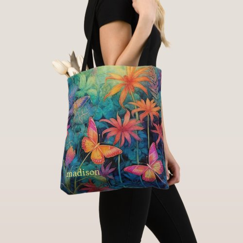 Modern Vibrant Batik Watercolor Floral  Tote Bag