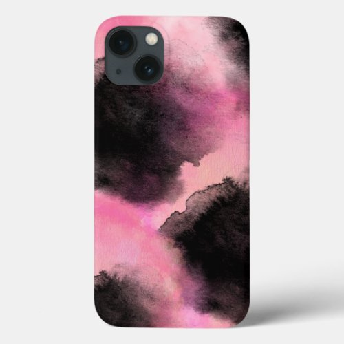 Modern Vibrant Black and Pink Watercolor Splashes iPhone 13 Case