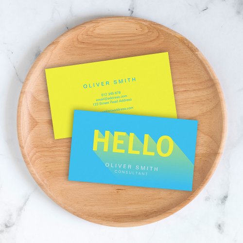 Modern Vibrant Blue and Yellow Hello Typography Business Card