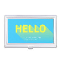 Modern Vibrant Blue and Yellow Hello Typography Case For Business Cards