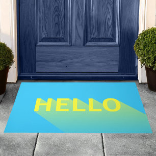 Modern Vibrant Blue and Yellow Hello Typography Doormat