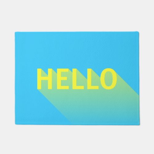 Modern Vibrant Blue and Yellow Hello Typography Doormat