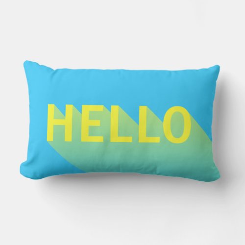 Modern Vibrant Blue and Yellow Hello Typography Lumbar Pillow
