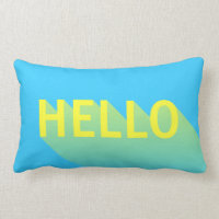 Modern Vibrant Blue and Yellow Hello Typography Lumbar Pillow