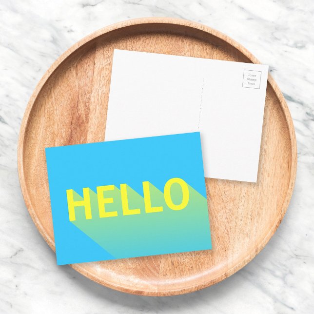 Modern Vibrant Blue and Yellow Hello Typography Postcard (Creator Uploaded)