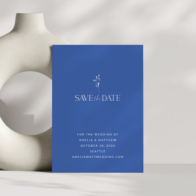 Modern Vibrant Blue Elegant Floral Sketch Wedding Save The Date (Creator Uploaded)